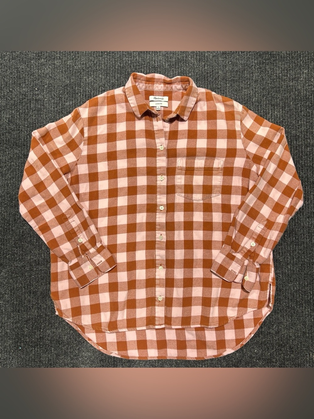 Madewell AF629 Oversized Flannel Shirt Women’s M Brown Pink Plaid 100% Cotton